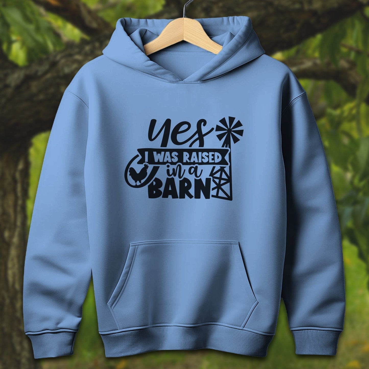 Youth Shirts Hooded Sweatshirt Youth / S / Carolina Blue Yes I Was Raised In A Barn - Youth Shirt