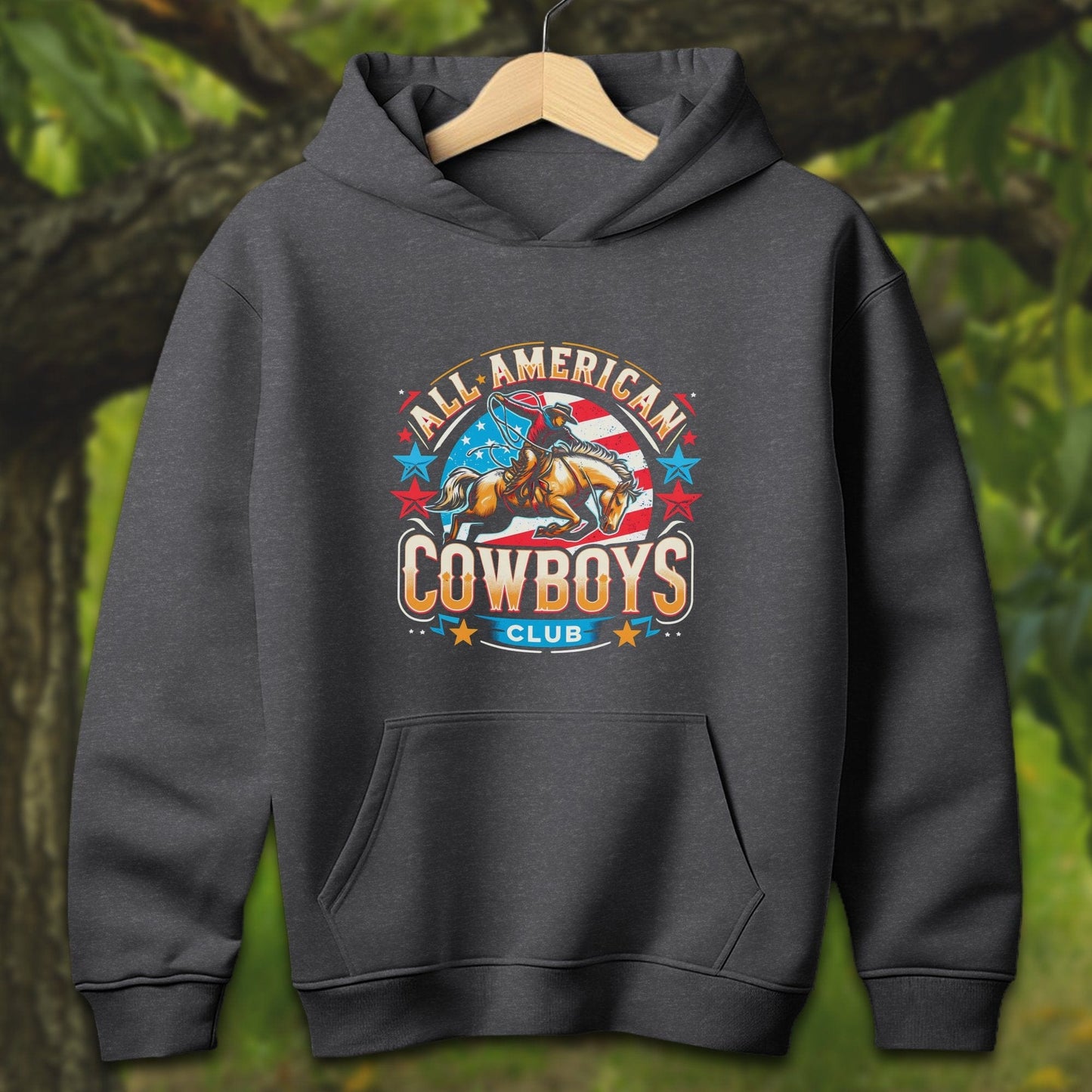 Youth Shirts Hooded Sweatshirt Youth / S / Dark Heather All American Cowboys Club - Youth Shirt