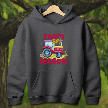 Youth Shirts Hooded Sweatshirt Youth / S / Dark Heather Personalized Farm Boy - Youth Shirt