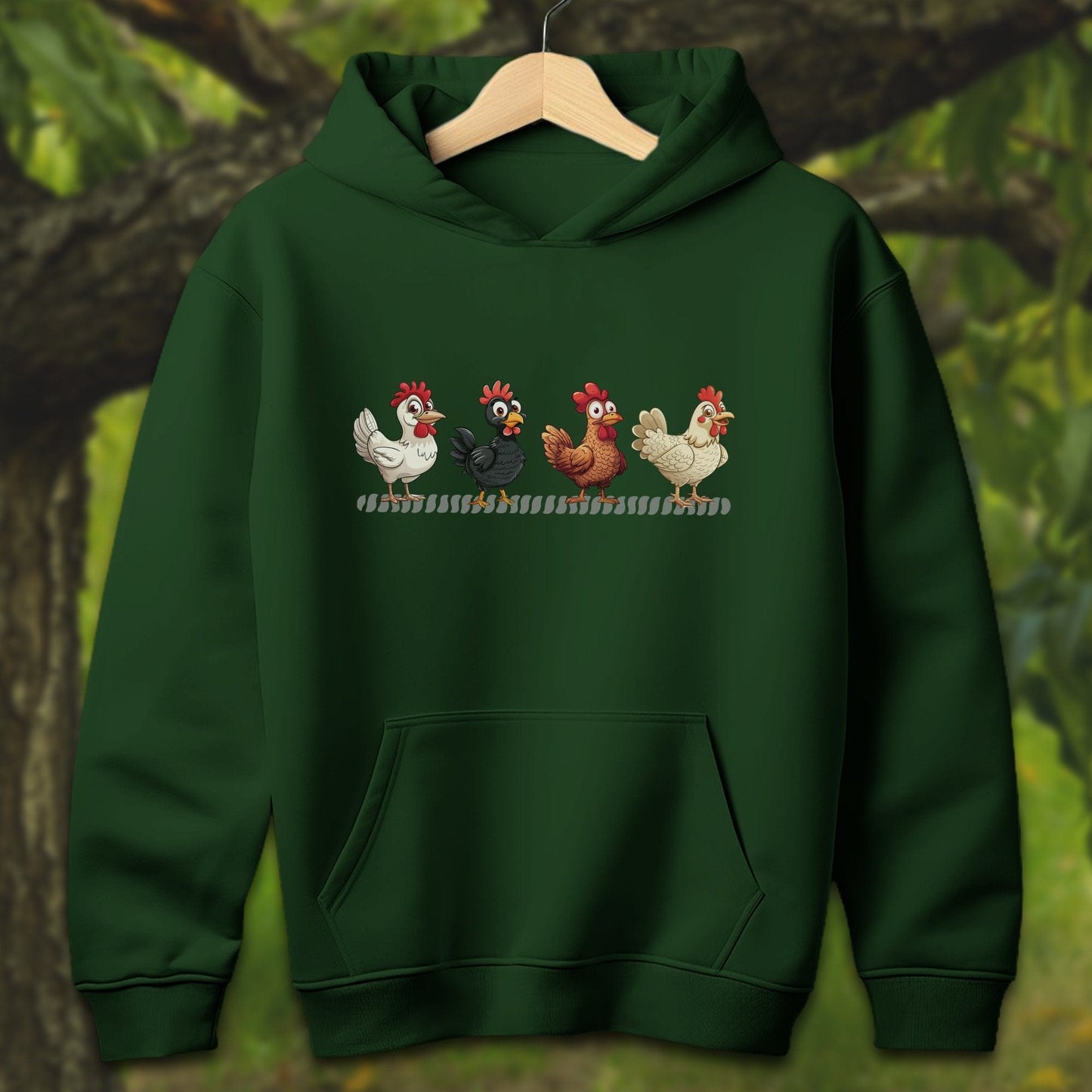 Youth Shirts Hooded Sweatshirt Youth / S / Forest Green Funny Chicken - Youth Shirt