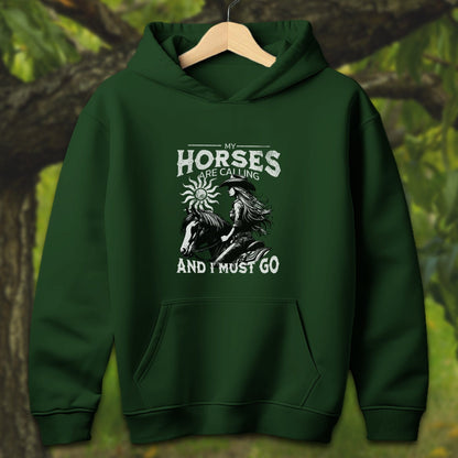 Youth Shirts Hooded Sweatshirt Youth / S / Forest Green My Horses are Calling - Youth Shirt