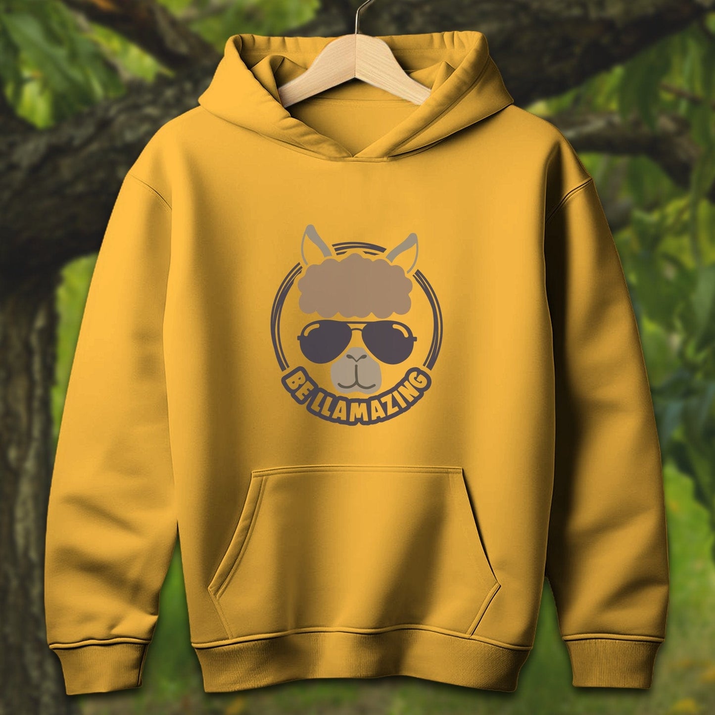 Youth Shirts Hooded Sweatshirt Youth / S / Gold Be Llamazing Cool Alpaca Illustration - Youth Shirt