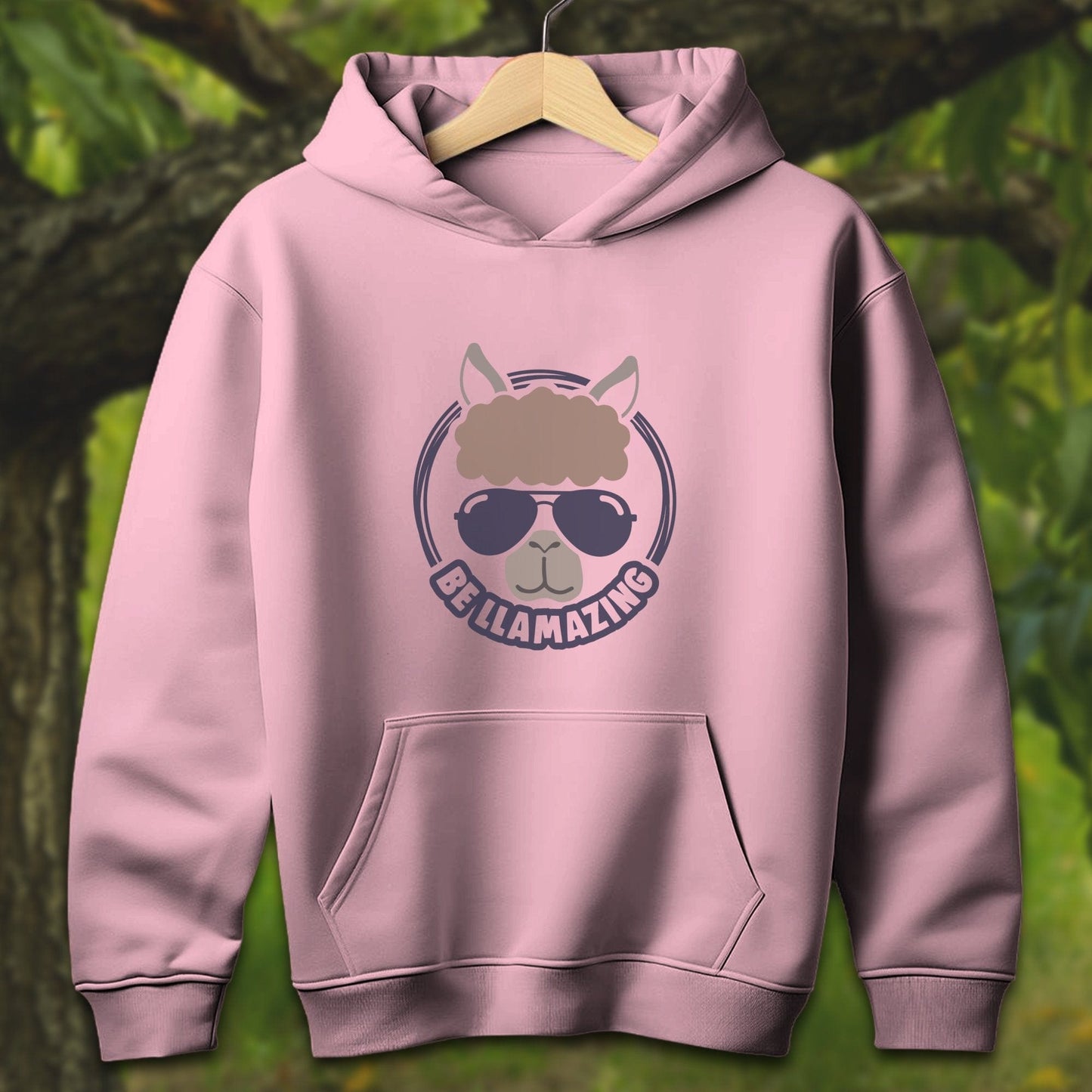 Youth Shirts Hooded Sweatshirt Youth / S / Light Pink Be Llamazing Cool Alpaca Illustration - Youth Shirt