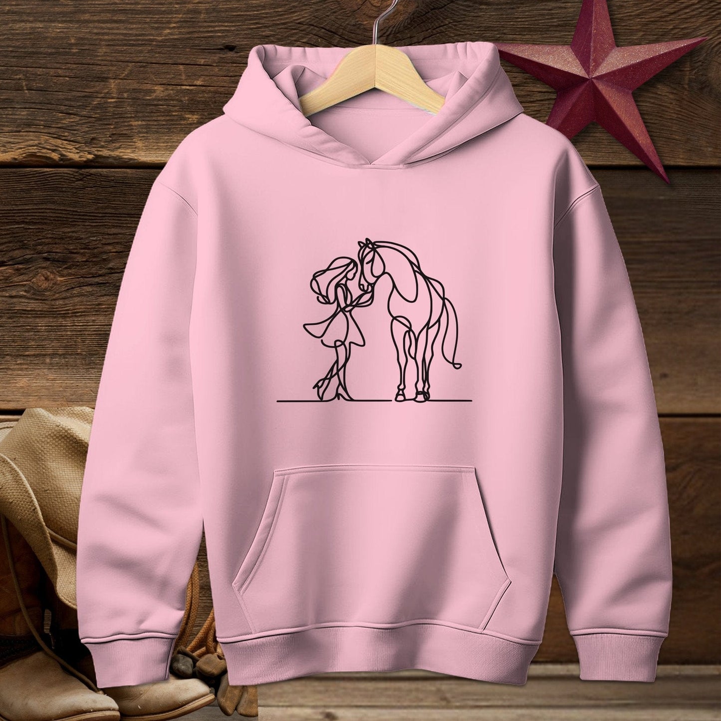 Youth Shirts Hooded Sweatshirt Youth / S / Light Pink Lady and Horse Art Youth Shirt