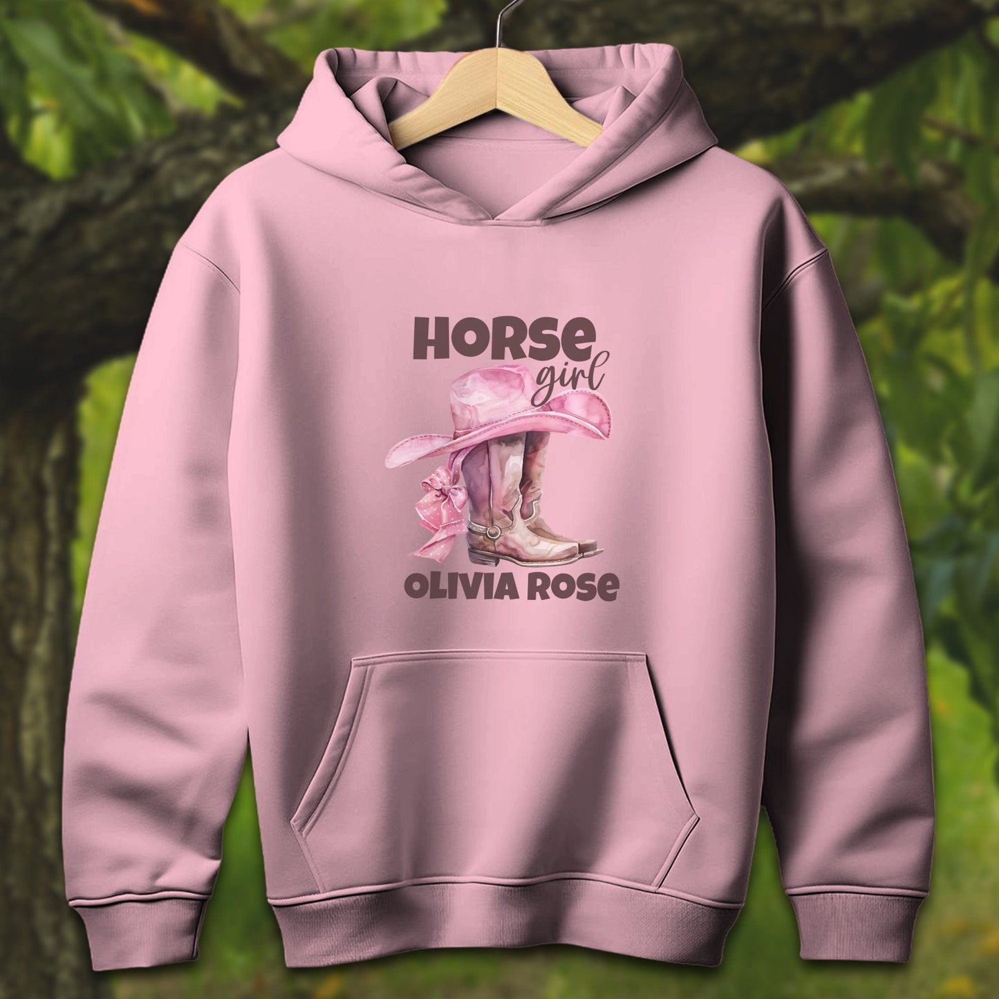 Youth Shirts Hooded Sweatshirt Youth / S / Light Pink Personalized Horse Girl - Youth Shirt