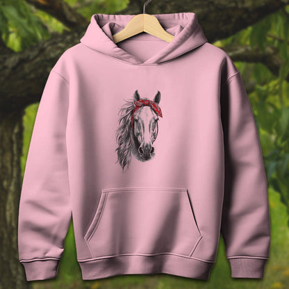 Youth Shirts Hooded Sweatshirt Youth / S / Light Pink Stylish Horse with Red Bandana - Youth Shirt