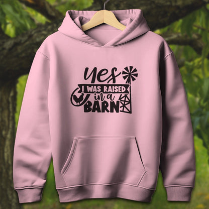 Youth Shirts Hooded Sweatshirt Youth / S / Light Pink Yes I Was Raised In A Barn - Youth Shirt