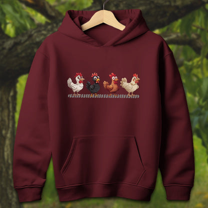 Youth Shirts Hooded Sweatshirt Youth / S / Maroon Funny Chicken - Youth Shirt