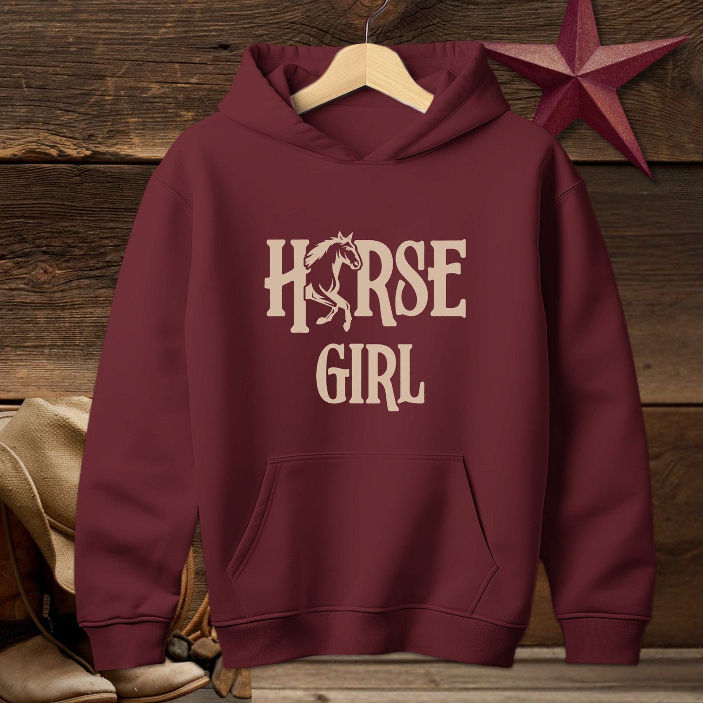 Youth Shirts Hooded Sweatshirt Youth / S / Maroon Horse Girl - Youth Shirt