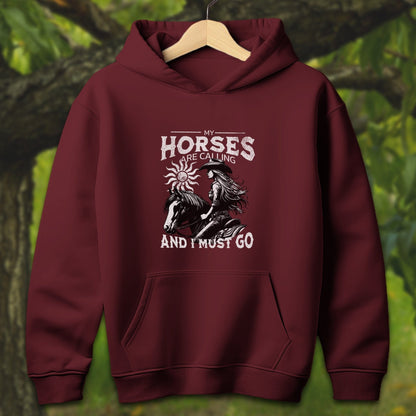 Youth Shirts Hooded Sweatshirt Youth / S / Maroon My Horses are Calling - Youth Shirt