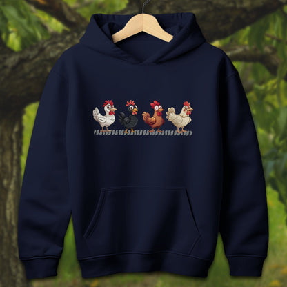 Youth Shirts Hooded Sweatshirt Youth / S / Navy Funny Chicken - Youth Shirt