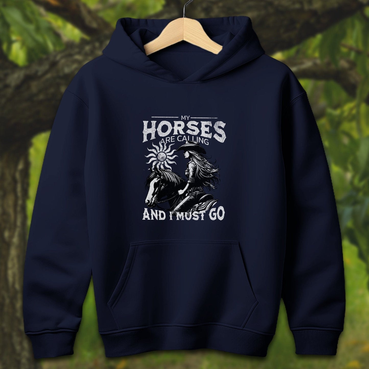 Youth Shirts Hooded Sweatshirt Youth / S / Navy My Horses are Calling - Youth Shirt