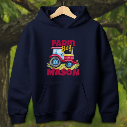 Youth Shirts Hooded Sweatshirt Youth / S / Navy Personalized Farm Boy - Youth Shirt