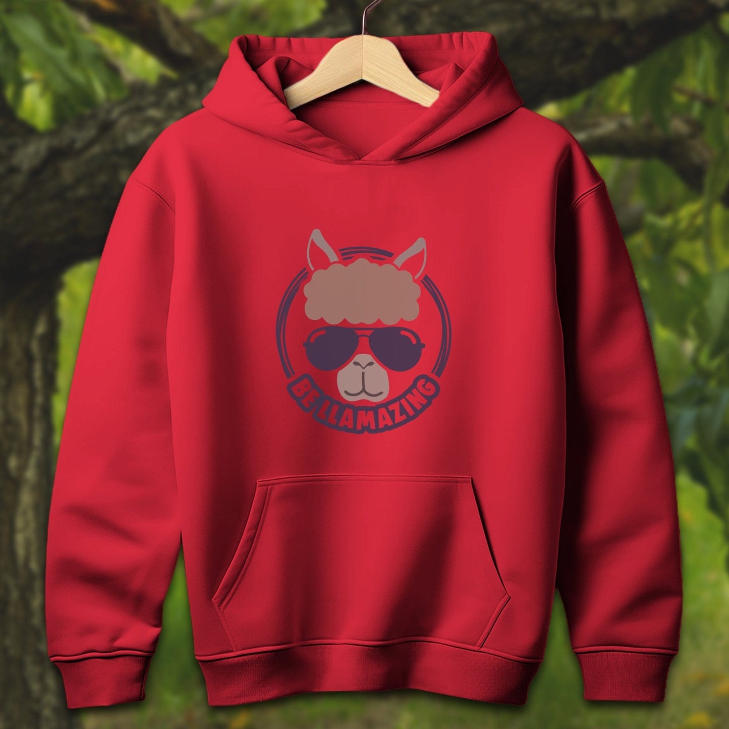 Youth Shirts Hooded Sweatshirt Youth / S / Red Be Llamazing Cool Alpaca Illustration - Youth Shirt