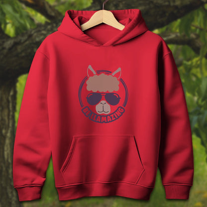 Youth Shirts Hooded Sweatshirt Youth / S / Red Be Llamazing Cool Alpaca Illustration - Youth Shirt