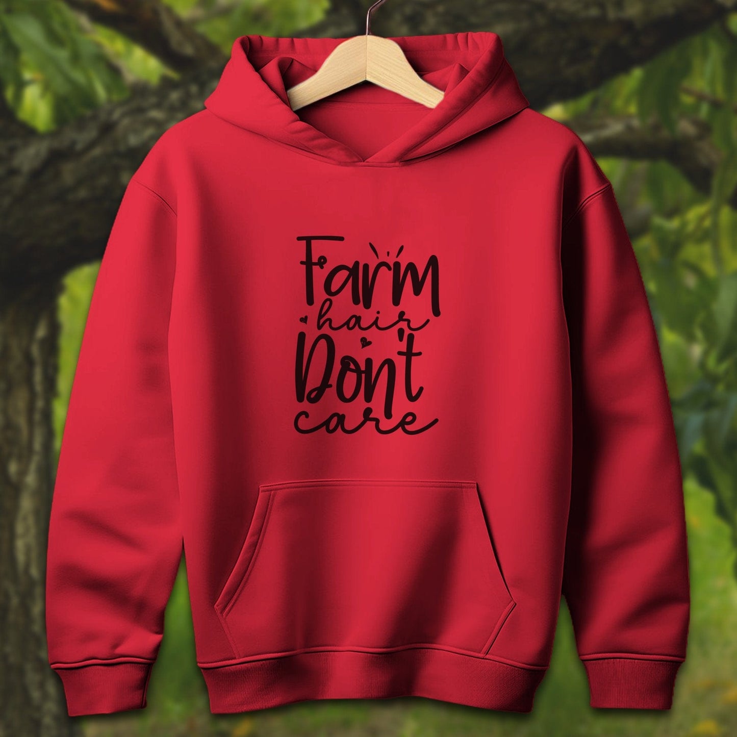 Youth Shirts Hooded Sweatshirt Youth / S / Red Farm Hair Don't Care - Youth Shirt