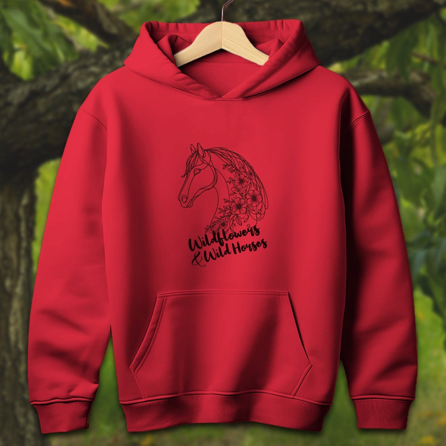 Youth Shirts Hooded Sweatshirt Youth / S / Red Wildflowers And Wild Horses - Youth Shirt