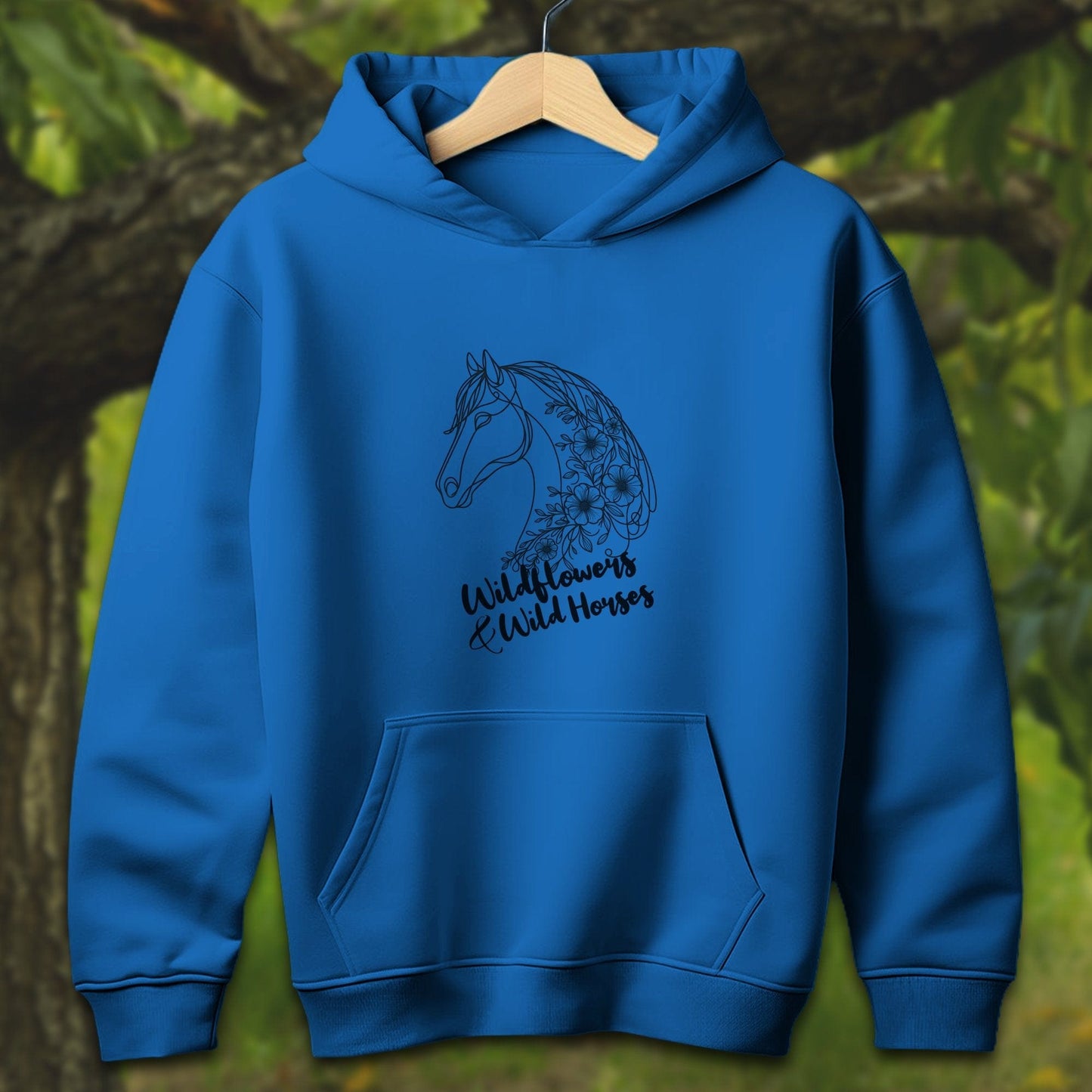 Youth Shirts Hooded Sweatshirt Youth / S / Royal Wildflowers And Wild Horses - Youth Shirt