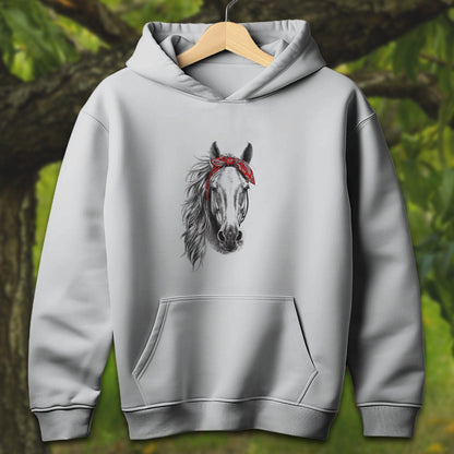 Youth Shirts Hooded Sweatshirt Youth / S / Sport Grey Stylish Horse with Red Bandana - Youth Shirt