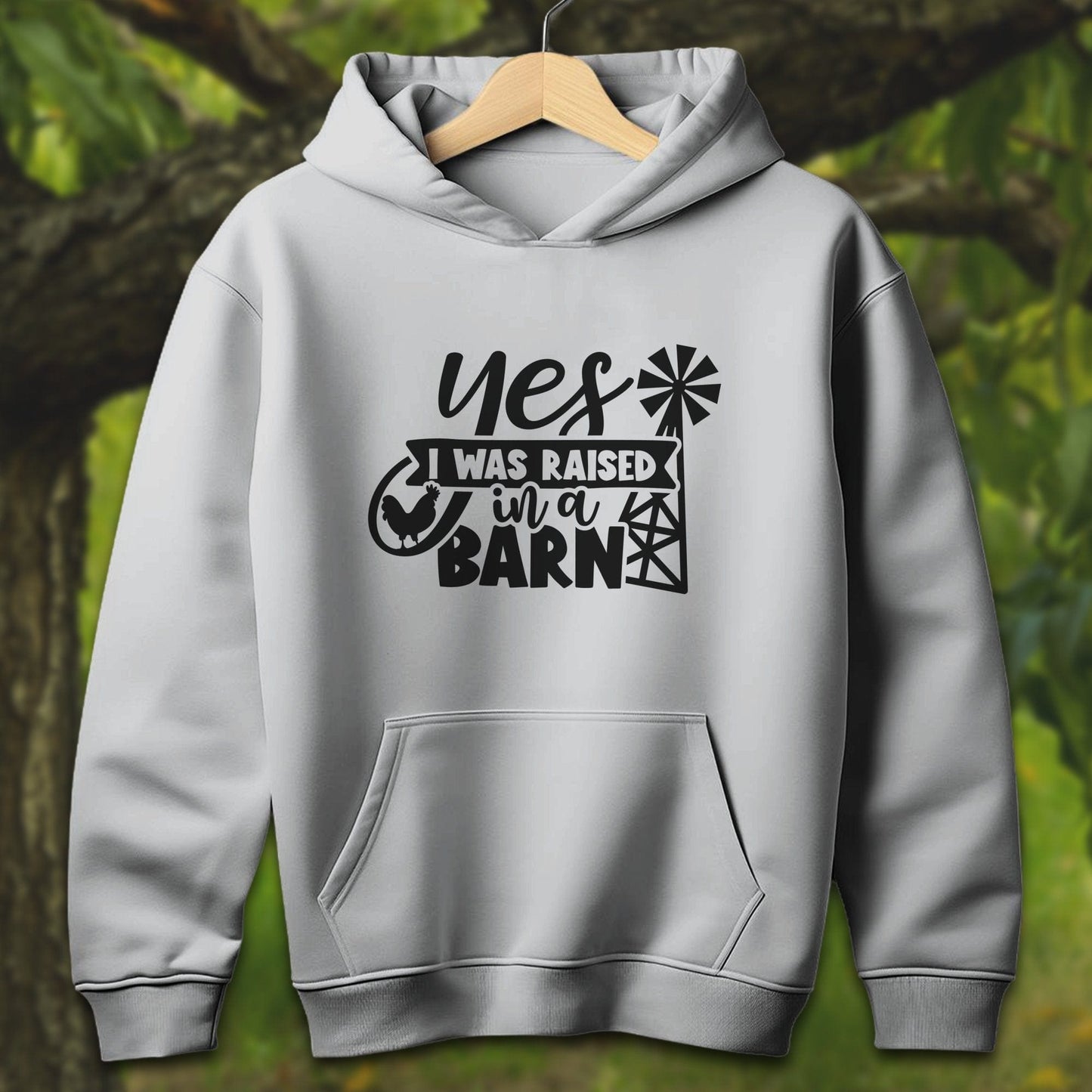 Youth Shirts Hooded Sweatshirt Youth / S / Sport Grey Yes I Was Raised In A Barn - Youth Shirt