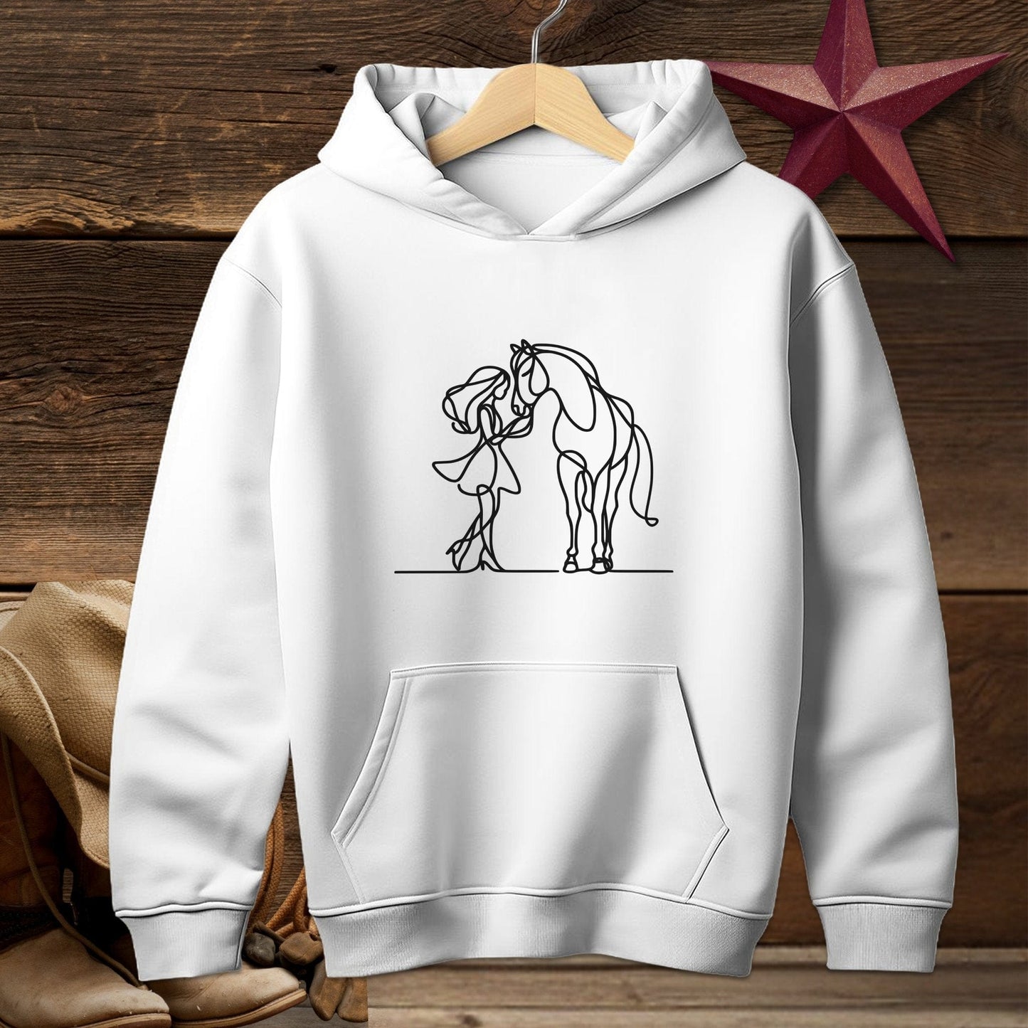 Youth Shirts Hooded Sweatshirt Youth / S / White Lady and Horse Art Youth Shirt