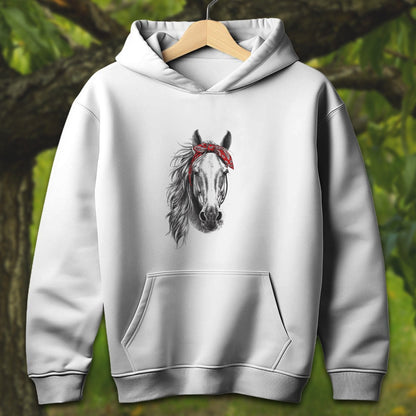 Youth Shirts Hooded Sweatshirt Youth / S / White Stylish Horse with Red Bandana - Youth Shirt