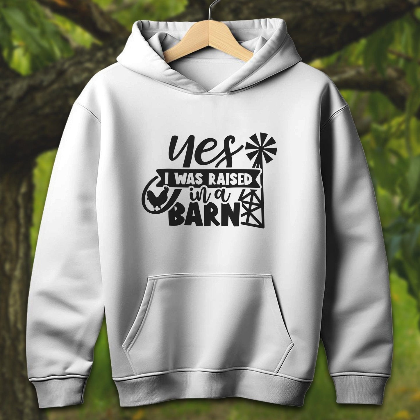 Youth Shirts Hooded Sweatshirt Youth / S / White Yes I Was Raised In A Barn - Youth Shirt