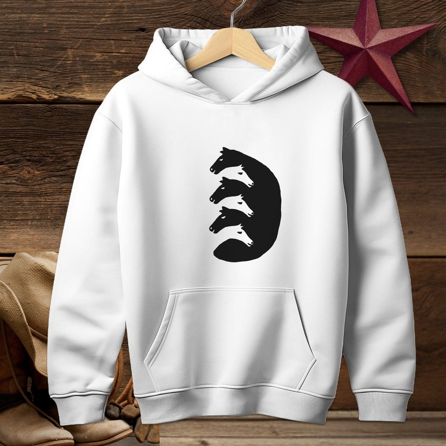 Youth Shirts Hooded Sweatshirt Youth / White / S Interlocking Horse Heads - Youth Shirt