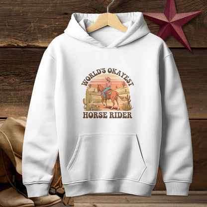 Youth Shirts Hooded Sweatshirt Youth / White / S World's Okayest Horse Rider Shirt