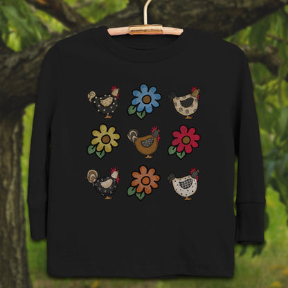 Youth Shirts Long Sleeve Toddler / 2T / Black Chickens and Flowers - Youth Shirt