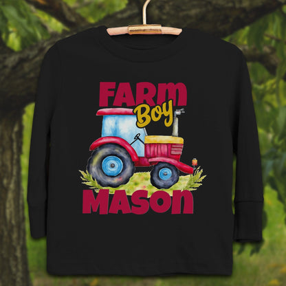 Youth Shirts Long Sleeve Toddler / 2T / Black Personalized Farm Boy - Youth Shirt