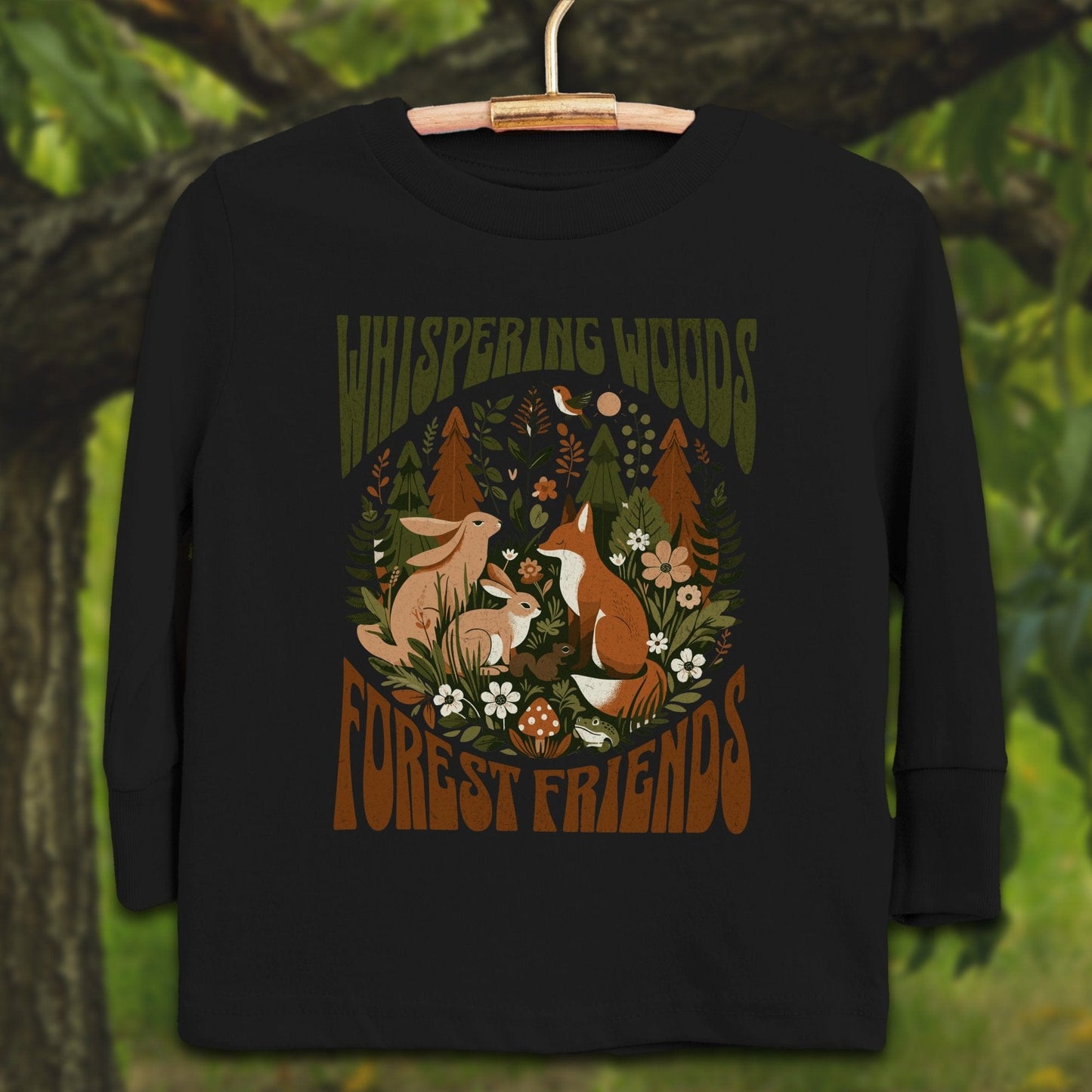 Youth Shirts Long Sleeve Toddler / 2T / Black Whispering Woods Forest Friends - Youth Shirt