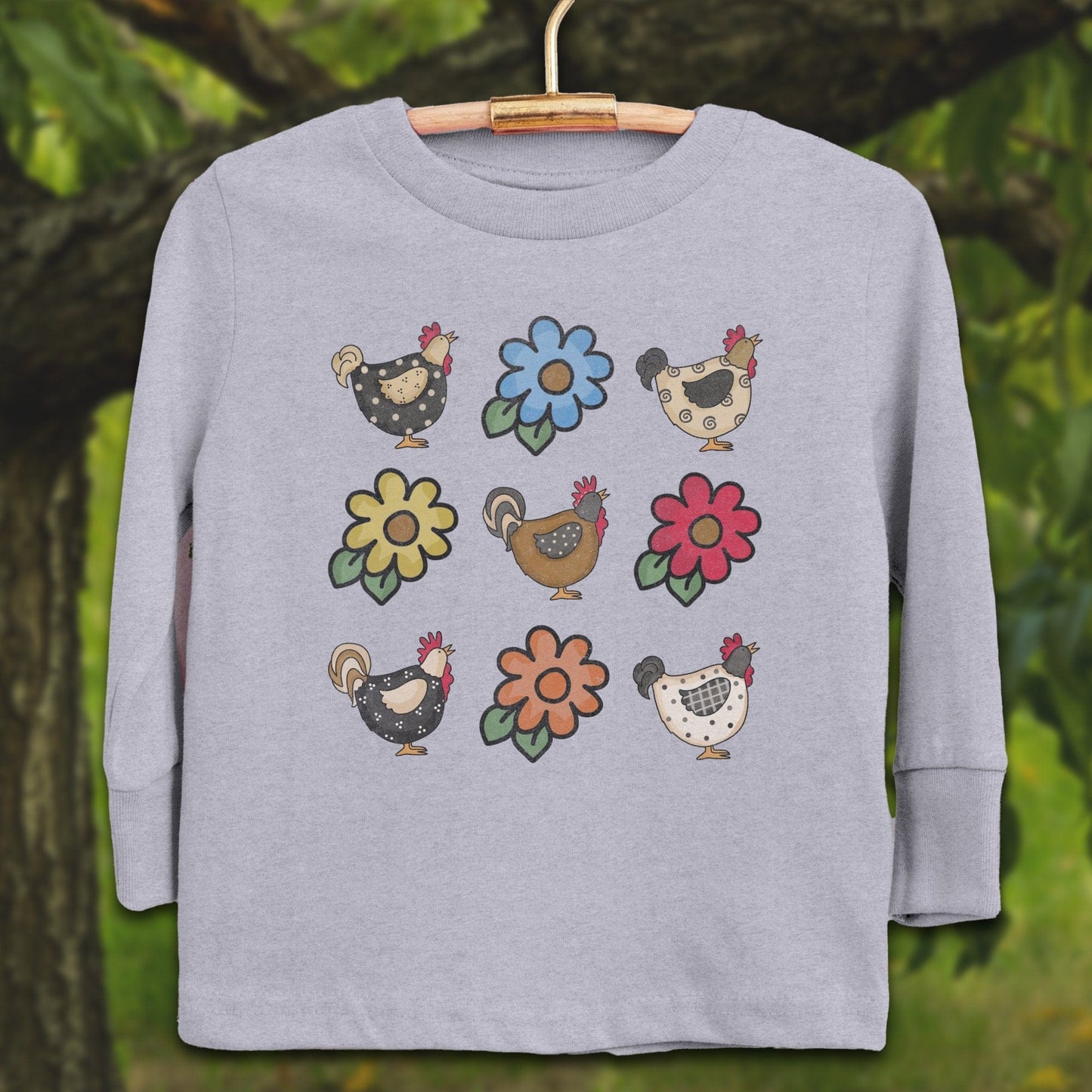 Youth Shirts Long Sleeve Toddler / 2T / Heather Chickens and Flowers - Youth Shirt