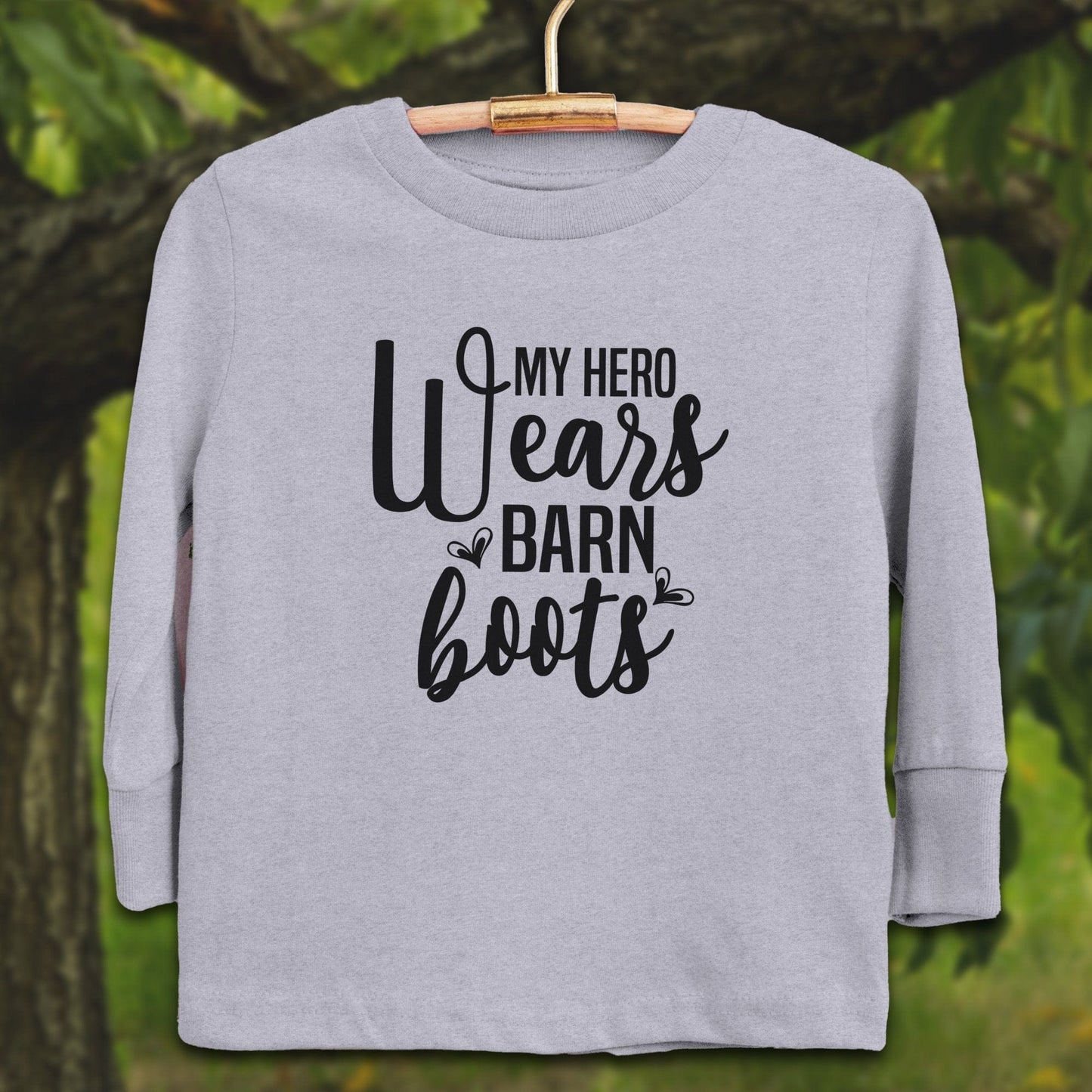 Youth Shirts Long Sleeve Toddler / 2T / Heather My Hero Wears Barn Boots - Youth Shirt