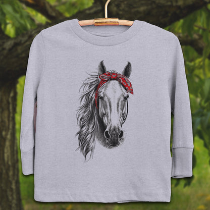 Youth Shirts Long Sleeve Toddler / 2T / Heather Stylish Horse with Red Bandana - Youth Shirt