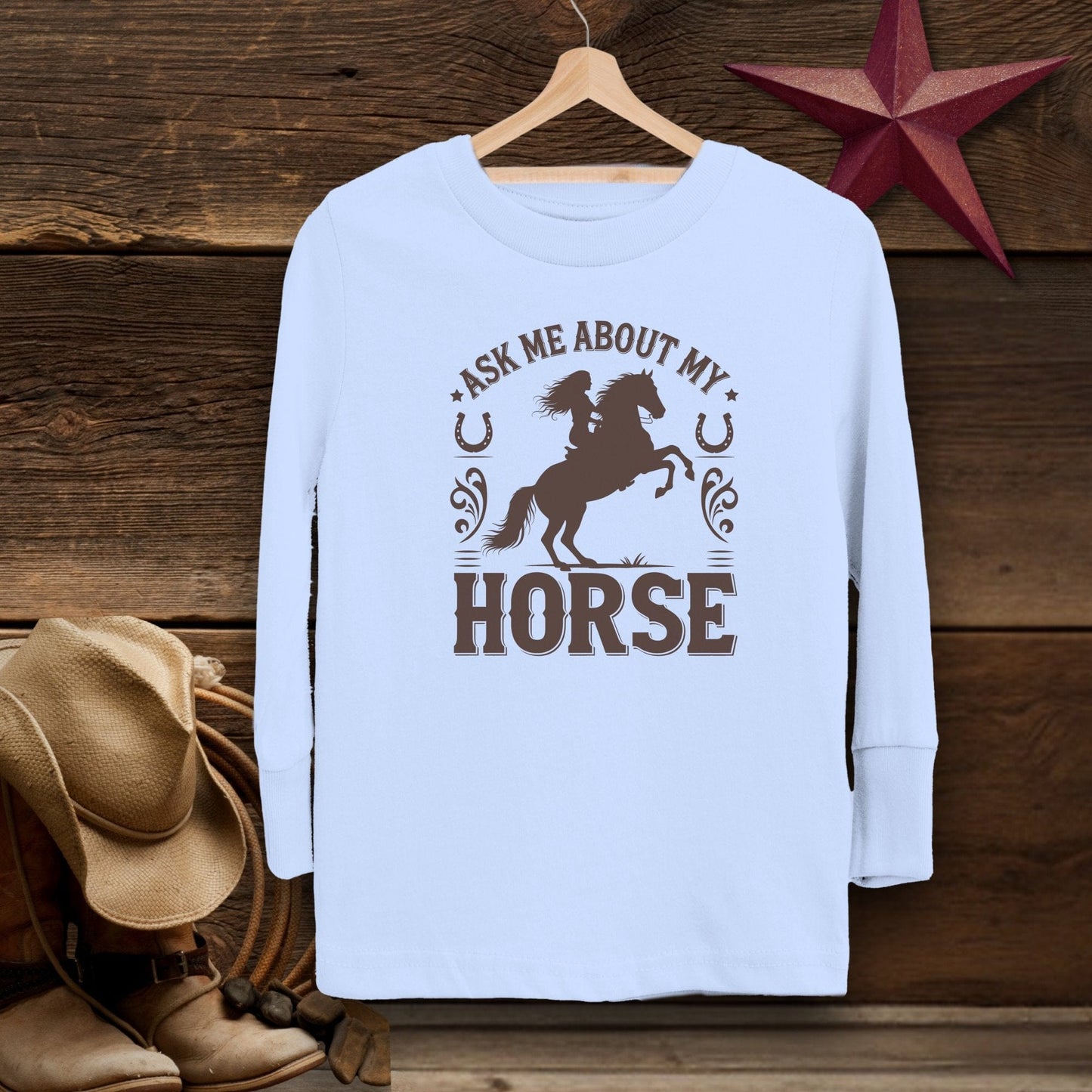 Youth Shirts Long Sleeve Toddler / 2T / Light Blue Ask Me About My Horse Shirt