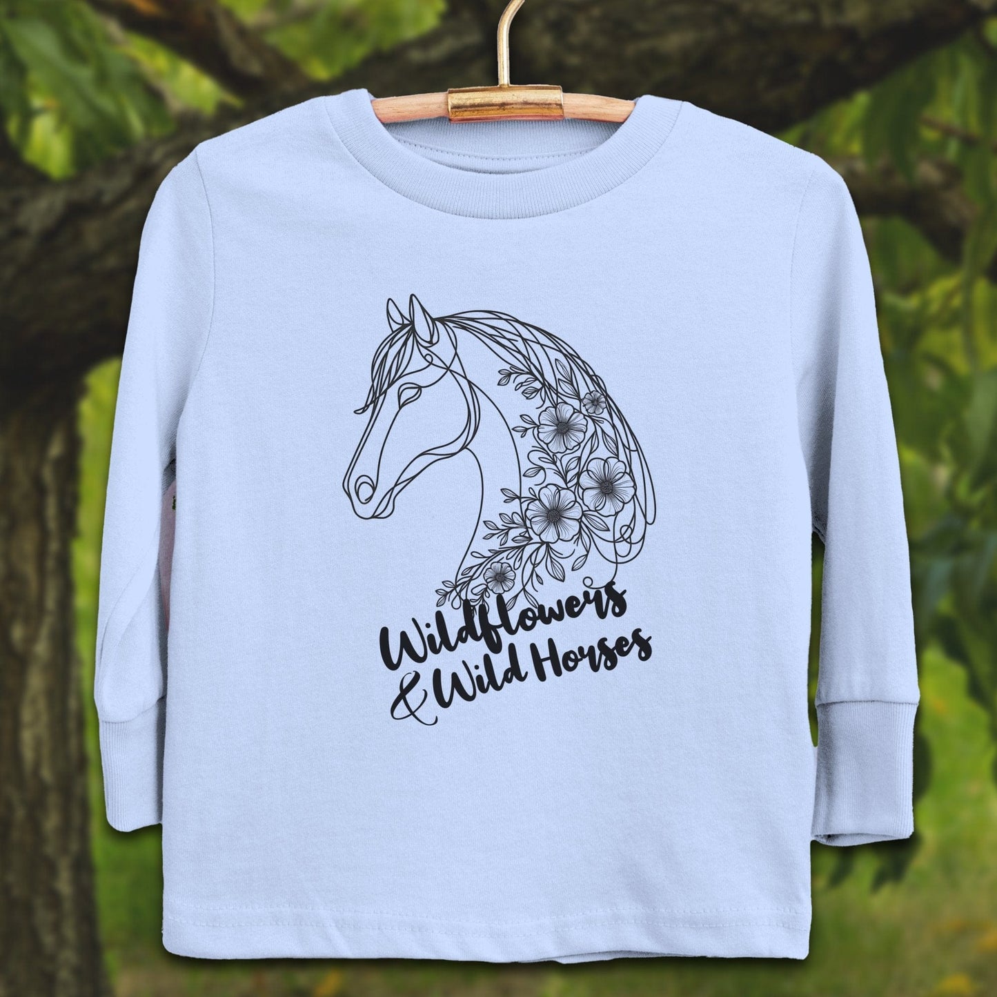 Youth Shirts Long Sleeve Toddler / 2T / Light Blue Wildflowers And Wild Horses - Youth Shirt