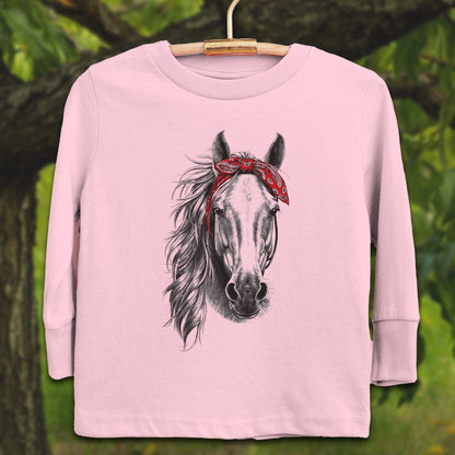 Youth Shirts Long Sleeve Toddler / 2T / Pink Stylish Horse with Red Bandana - Youth Shirt