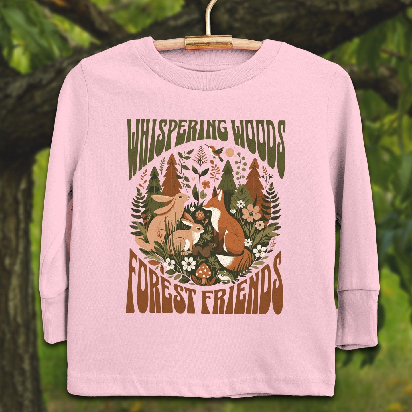 Youth Shirts Long Sleeve Toddler / 2T / Pink Whispering Woods Forest Friends - Youth Shirt