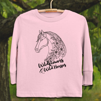 Youth Shirts Long Sleeve Toddler / 2T / Pink Wildflowers And Wild Horses - Youth Shirt