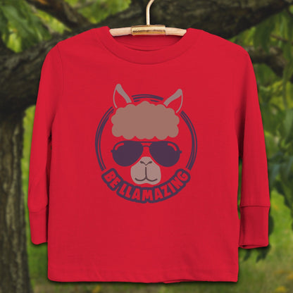 Youth Shirts Long Sleeve Toddler / 2T / Red Be Llamazing Cool Alpaca Illustration - Youth Shirt