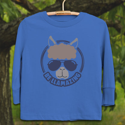 Youth Shirts Long Sleeve Toddler / 2T / Royal Be Llamazing Cool Alpaca Illustration - Youth Shirt