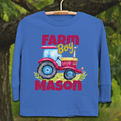 Youth Shirts Long Sleeve Toddler / 2T / Royal Personalized Farm Boy - Youth Shirt