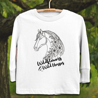 Youth Shirts Long Sleeve Toddler / 2T / White Wildflowers And Wild Horses - Youth Shirt