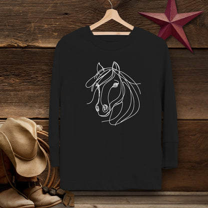 Youth Shirts Long Sleeve Toddler / Black / 2T Elegant Horse Line Art -Toddler Shirt