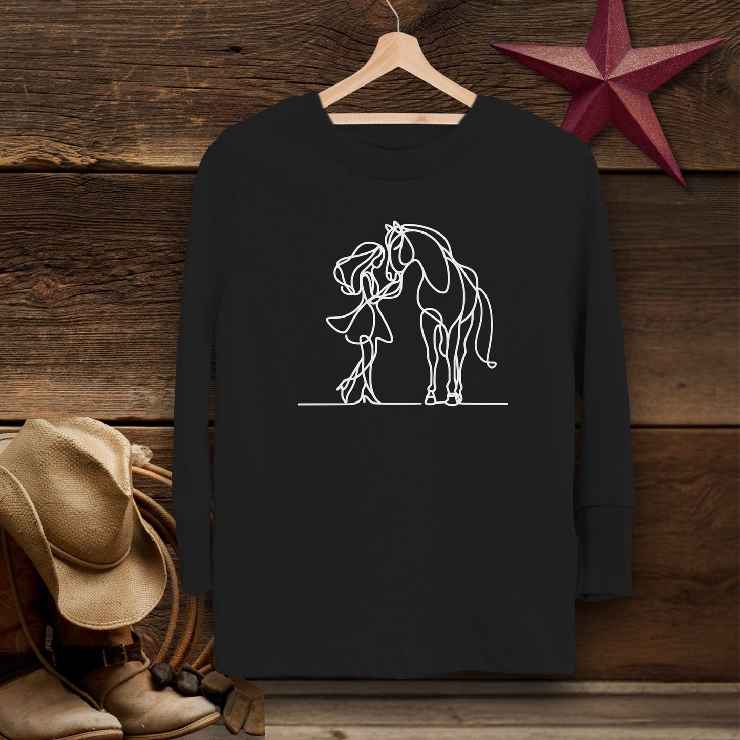 Youth Shirts Long Sleeve Toddler / Black / 2T Lady and Horse Art Toddler Shirt