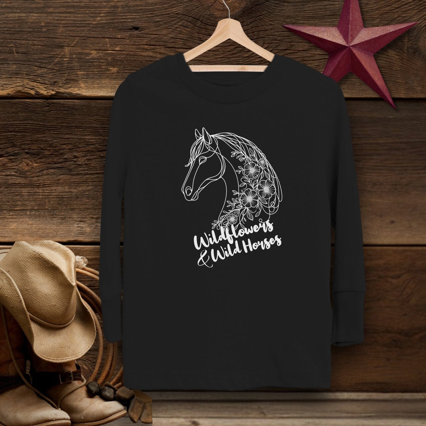 Youth Shirts Long Sleeve Toddler / Black / 2T Wildflowers And Wild Horses - Toddler Shirt