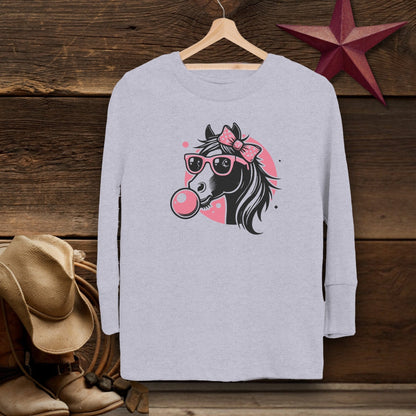 Youth Shirts Long Sleeve Toddler / Heather / 2T Bubble Gum Horse Shirt