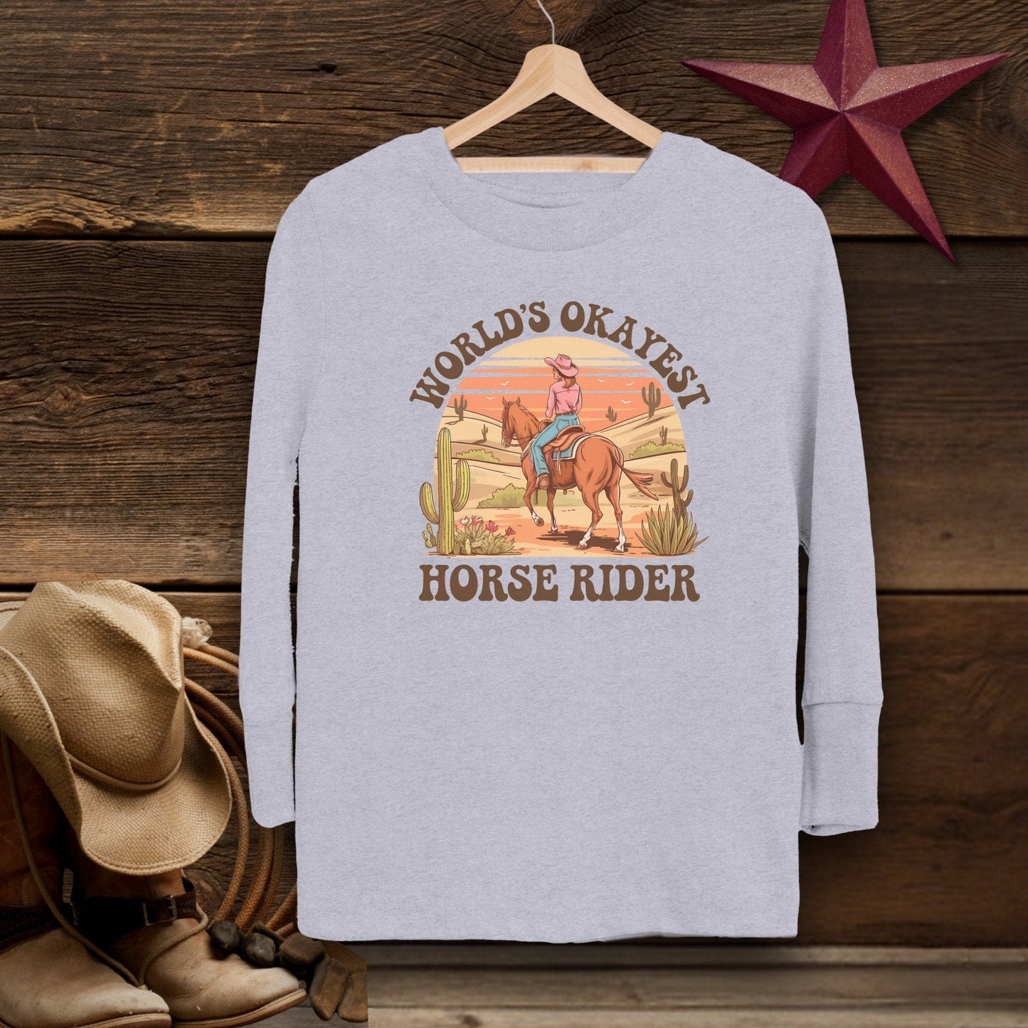 Youth Shirts Long Sleeve Toddler / Heather / 2T World's Okayest Horse Rider Shirt