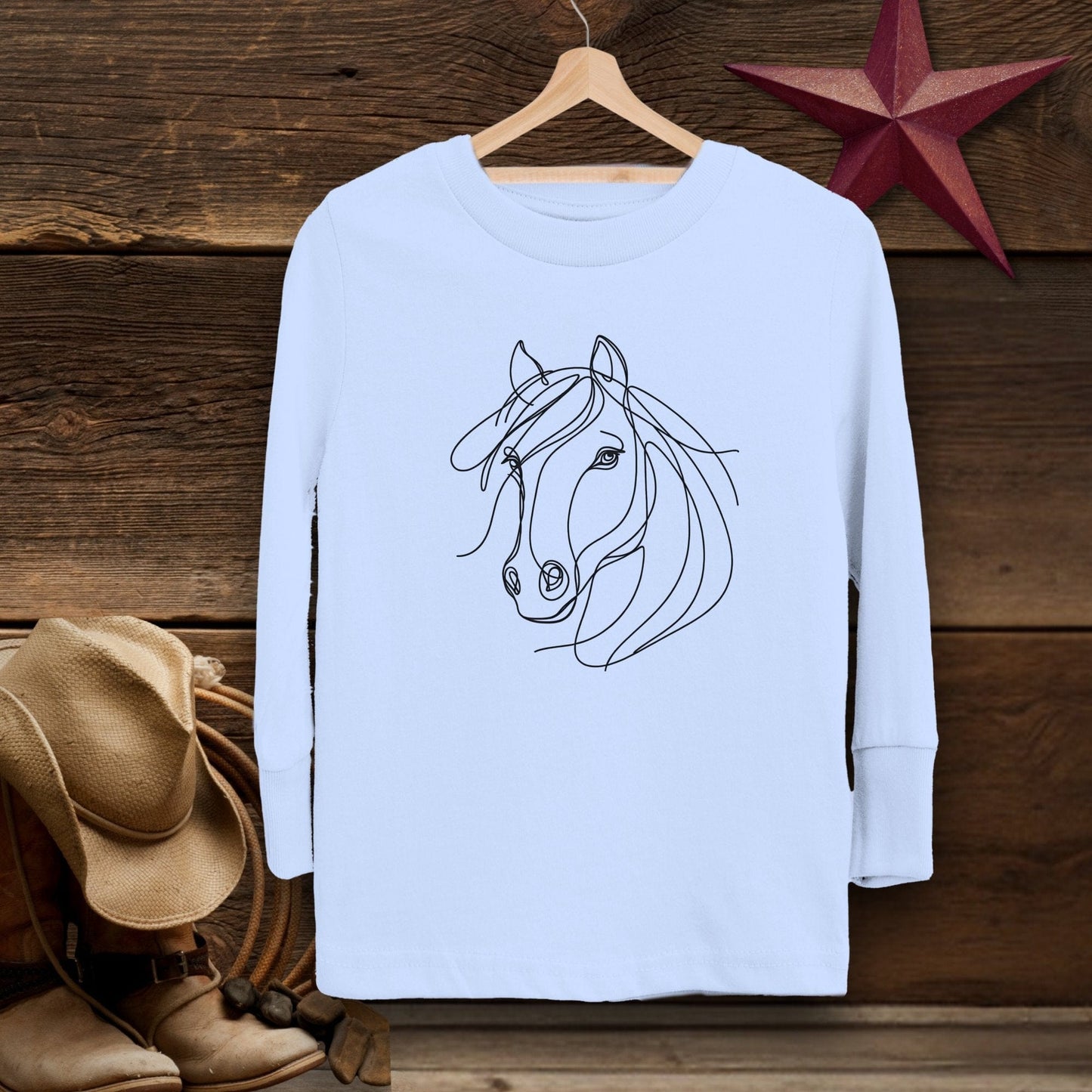 Youth Shirts Long Sleeve Toddler / Light Blue / 2T Elegant Horse Line Art -Toddler Shirt